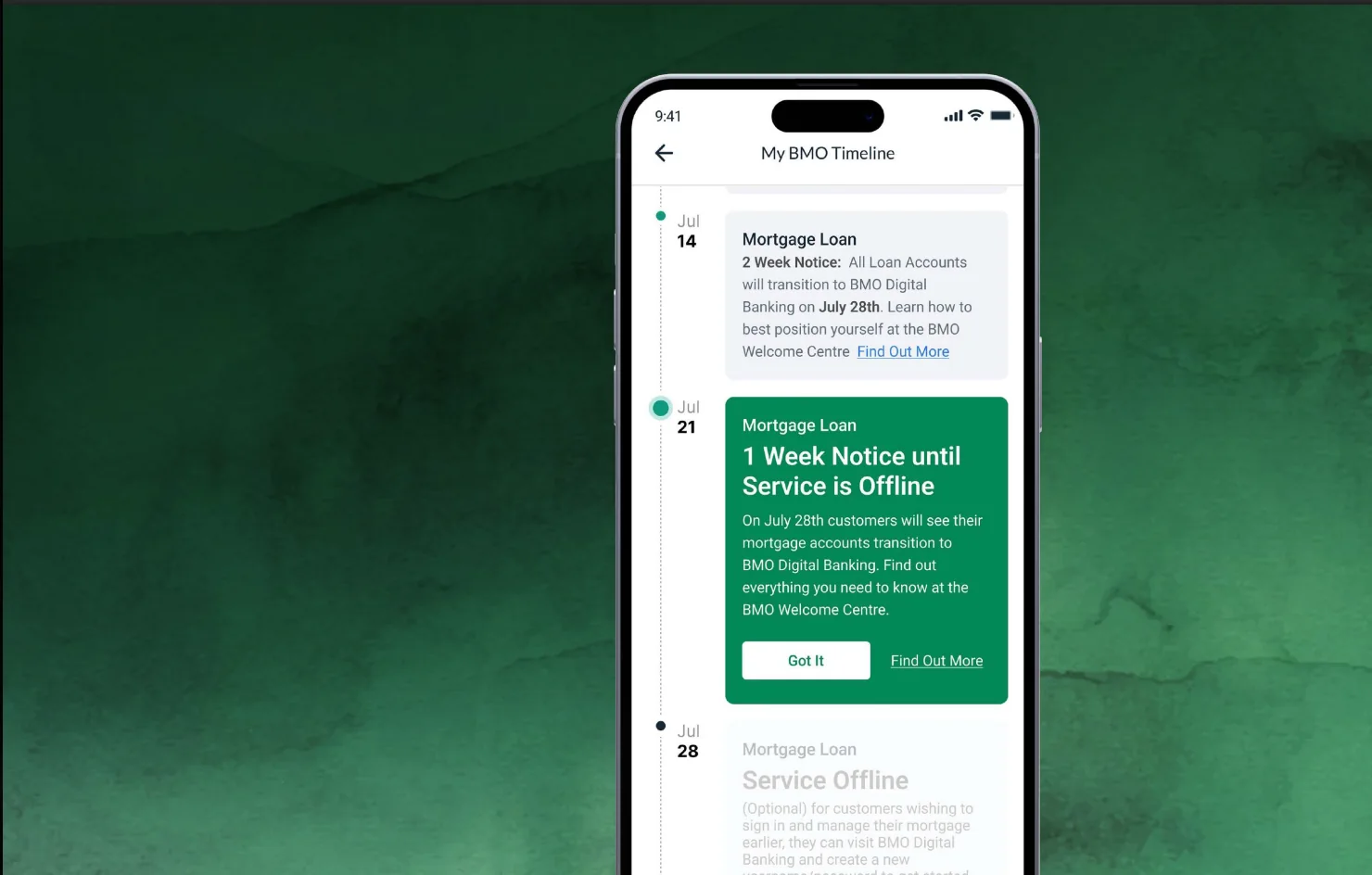Final personalised BMO migration timeline experience