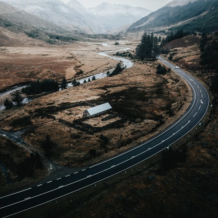 Scottish landscape and winding road