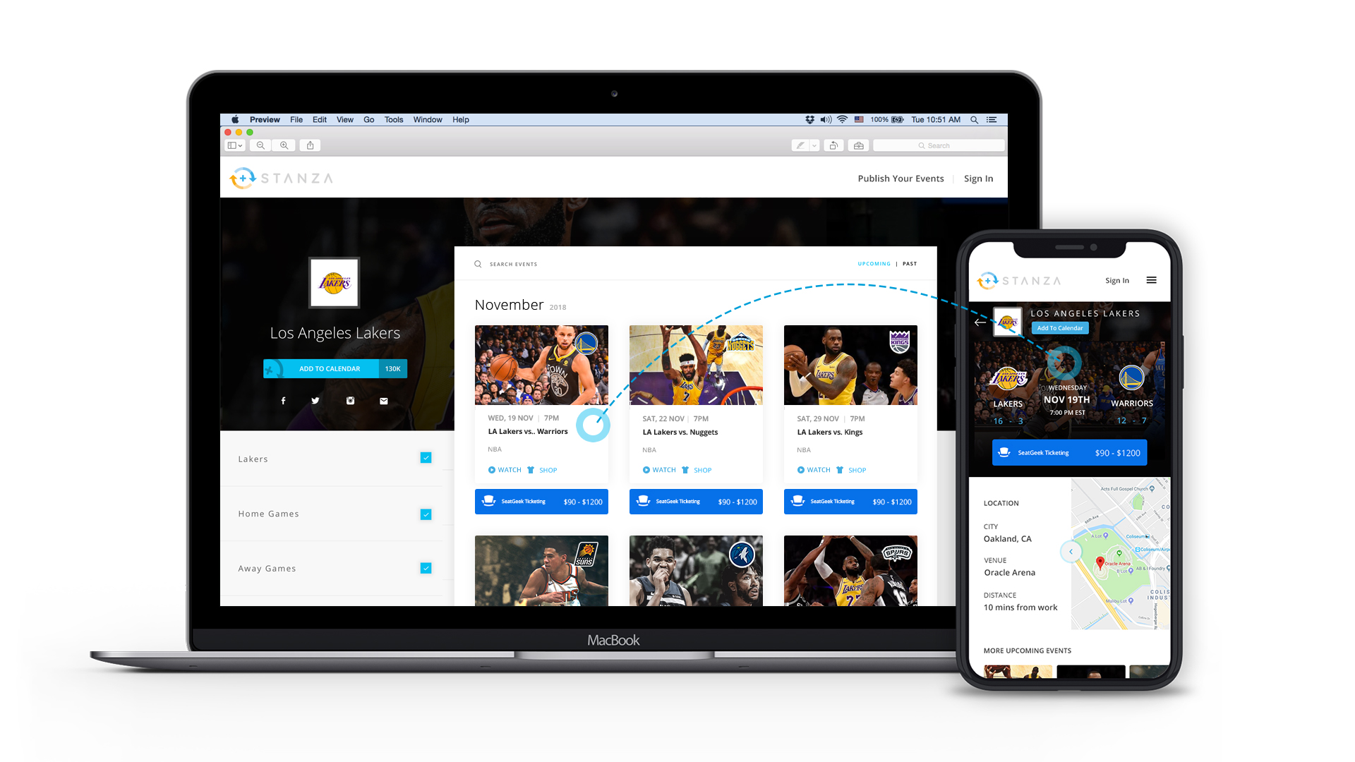 Stanza profile feed and event experience