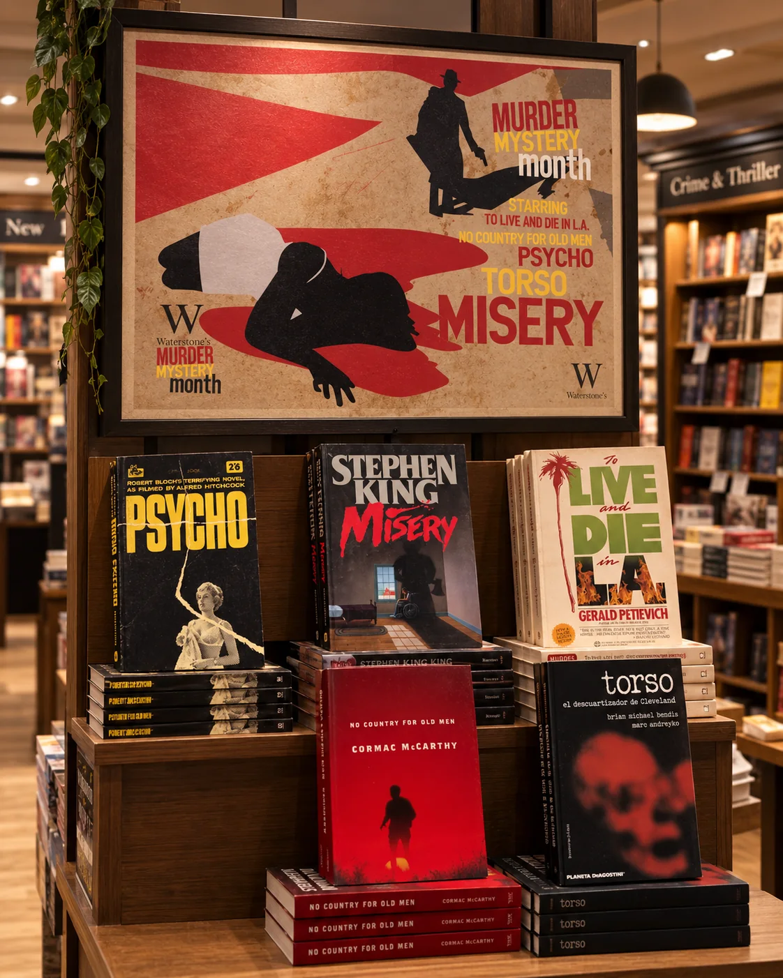 Waterstones Murder Mystery Month retail display