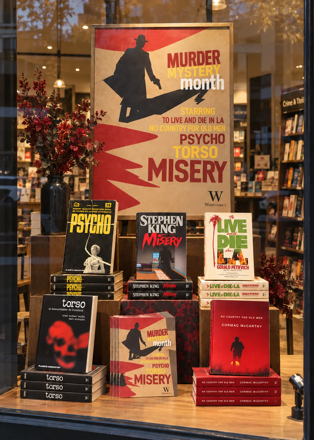 Waterstones Murder Mystery Month store display